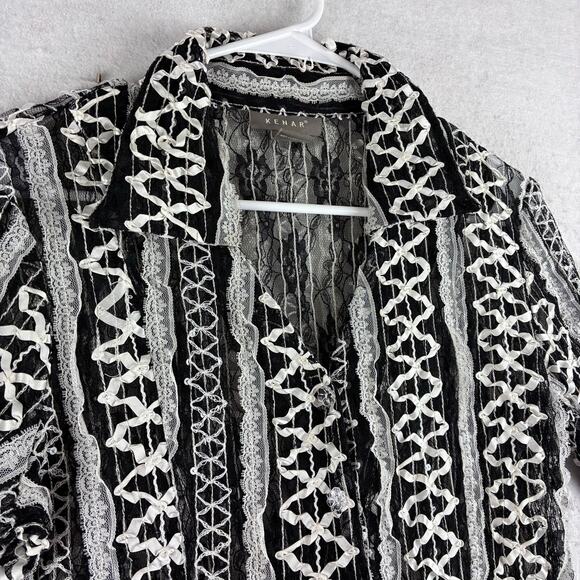 Kenar Long Sleeve Sheer Button Up Blouse Women's 8 Lolita Bell Wrist Lace Ribbon - Picture 10 of 15